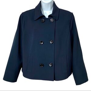 WORTH New York Blue Wool Cropped Jacket Pea Coat 14 Preppy Academia Classic